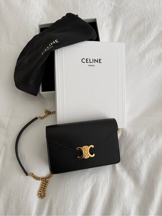 Celine Handbags - Celine Triomphe WOC – Black Calfskin with Gold Hardware ✨